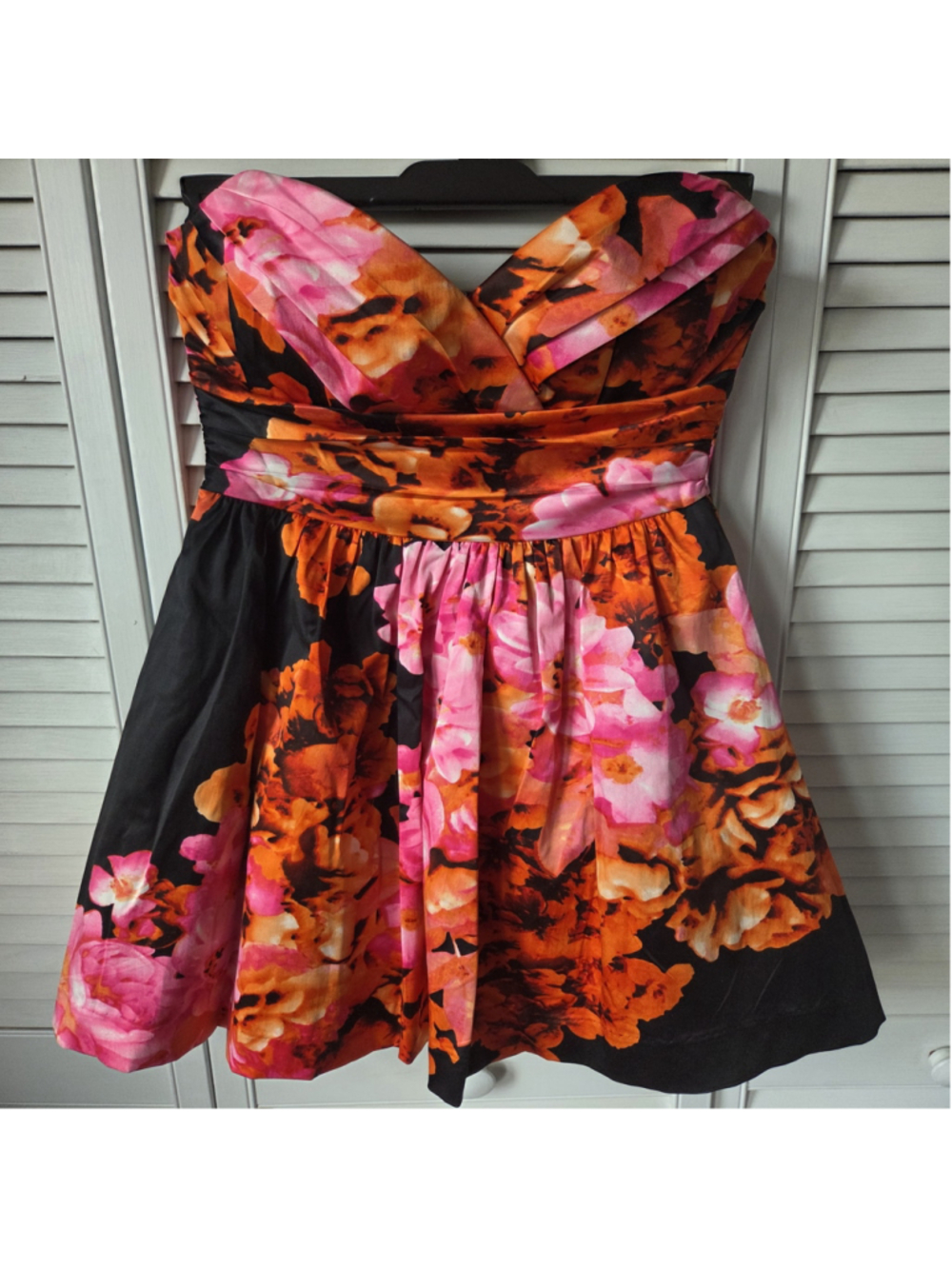 Women's Speechless Mini Dress Size 3 Orange Pink Floral Strapless